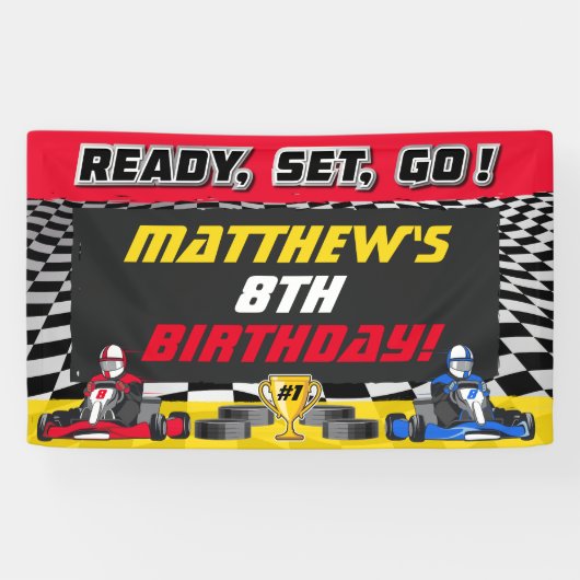 Go Kart Verjaardagsfeestje Racing Spandoek (Horizontaal)