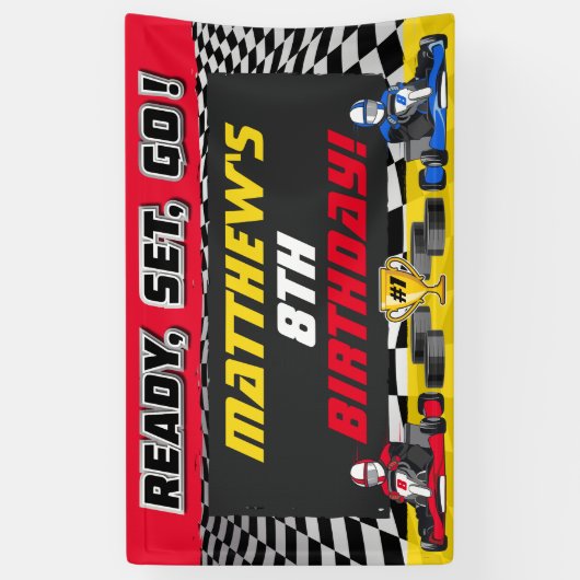Go Kart Verjaardagsfeestje Racing Spandoek (Verticaal)