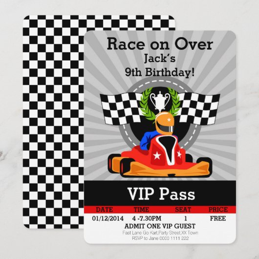 GO KART Verjaardagsuitnodiging! Kaart (Voorkant / Achterkant)