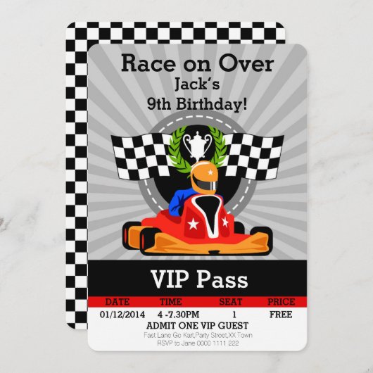 GO KART Verjaardagsuitnodiging! Kaart (Voorkant / Achterkant)