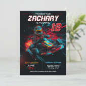 Go Kart verjaardagsuitnodiging | Racing Invite Kaart (Staand voorkant)