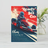 Go Karting Go Kart Racing Auto Jongen Verjaardagsf Kaart (Staand voorkant)