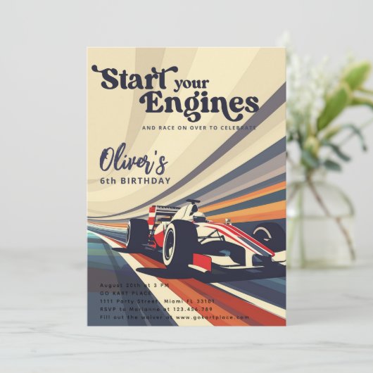 Go Karting Go Kart Racing Auto Jongen Verjaardagsf Kaart (Staand voorkant)