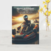 Go Karting thema Verjaardag Kaart (Gele Bloem)