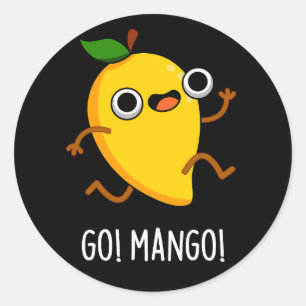 Go Mango Grappige Hardlopen Mango Pun Donker BG Ronde Sticker