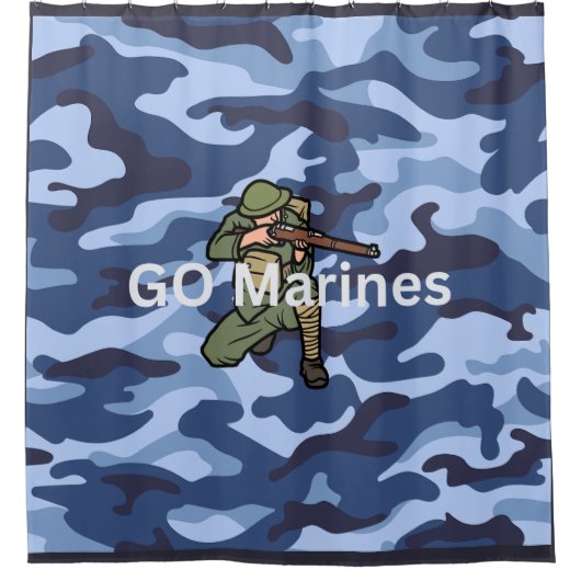 GO Marines blauw uniform vormontwerp Douchegordijn (Voorkant)