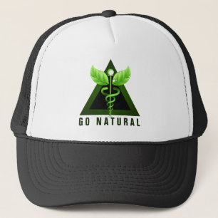 Go Natural Therapy Groen Caduceus Icoon Symbool Trucker Pet