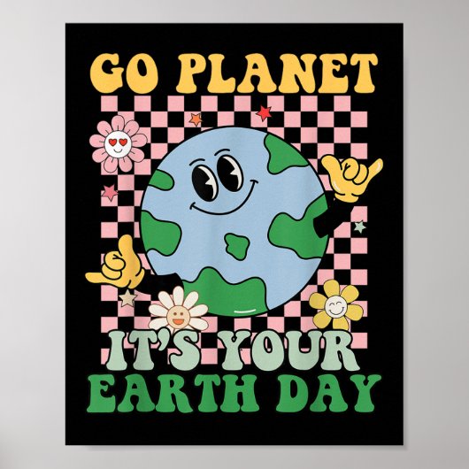 Go Planet It Your Earth Day Peace Groovy Kinder jo Poster (Voorkant)