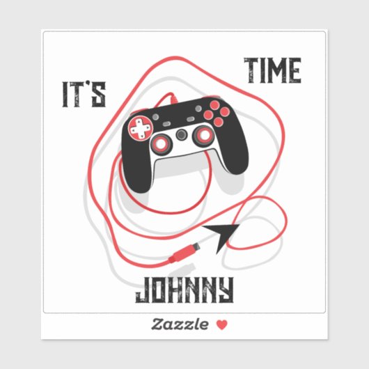 Go Play Video Game Gamer Joystick Red Black White. Sticker (Vel)