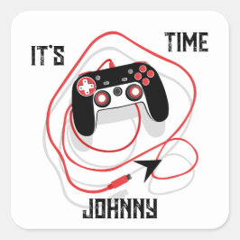 Go Play Video Game Gamer Joystick Red Black White. Vierkante Sticker