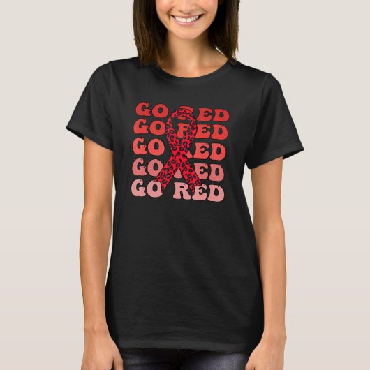 Go Red Groovy Heart Disease Awareness Heart Warrio T-shirt (Voorkant)