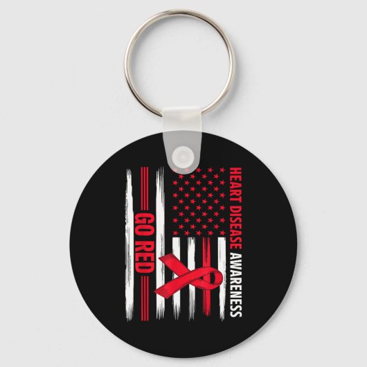 Go Red Heart Disease American Flag Heart Disease A Sleutelhanger (Voorkant)