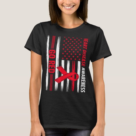 Go Red Heart Disease American Flag Heart Disease A T-shirt (Voorkant)