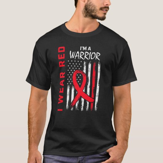 Go Red Heart Disease Warrior USA Flag Mannen Women T-shirt (Voorkant)