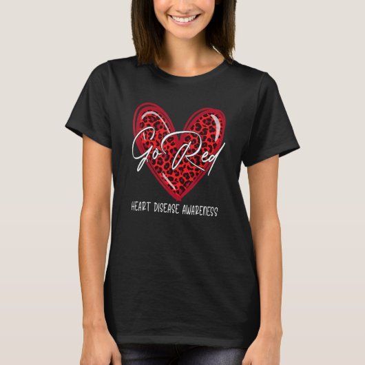 Go Red Leopard Heart Disease Awareness Warrior Feb T-shirt (Voorkant)