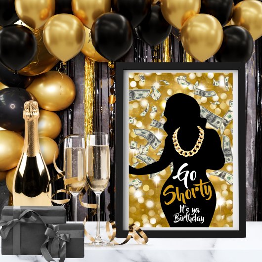 Go Shorty 90's Old School Hip Hop Birthday Glitter Poster
