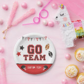 Go Team Football Fan Red and Black Festive Sports Papieren Bordje (Feest)