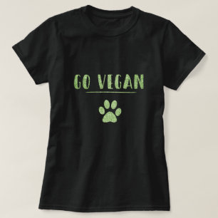 Go Vegan Animal Paw Faux Green Glitter Typografie T-shirt