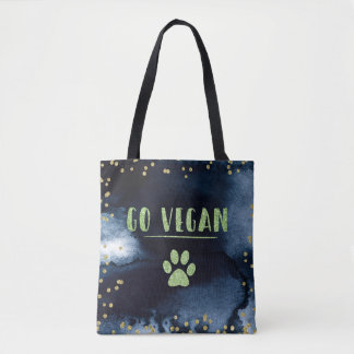 Go Vegan Animal Paw Waterverf Ink Gold Typografie Tote Bag