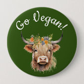 Go Vegan Animal Rights Koe Ronde Button 4,0 Cm (Voorkant)