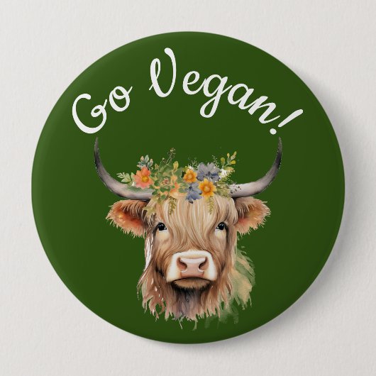 Go Vegan Animal Rights Koe Ronde Button 4,0 Cm (Voorkant)