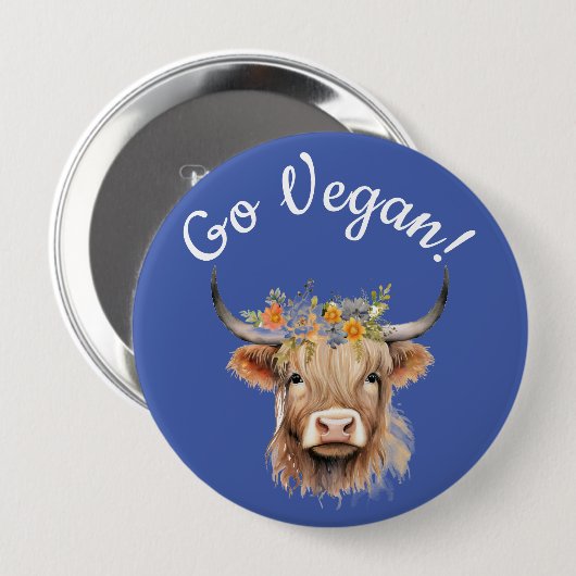Go Vegan Animal Rights Koe Ronde Button 4,0 Cm (Voorkant /achterkant)