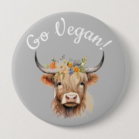 Go Vegan Animal Rights Koe Ronde Button 4,0 Cm (Voorkant)