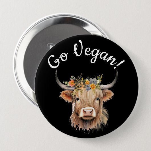 Go Vegan Animal Rights Koe Ronde Button 4,0 Cm (Voorkant /achterkant)