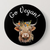Go Vegan Animal Rights Koe Ronde Button 4,0 Cm (Voorkant)