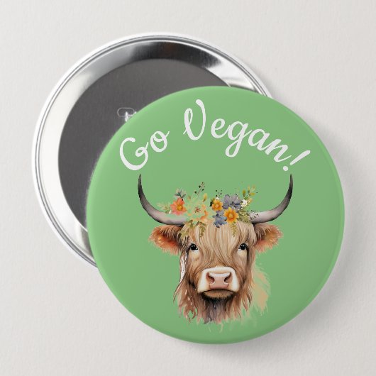Go Vegan Animal Rights Koe Ronde Button 4,0 Cm (Voorkant /achterkant)