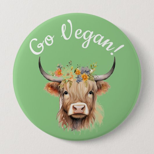 Go Vegan Animal Rights Koe Ronde Button 4,0 Cm (Voorkant)