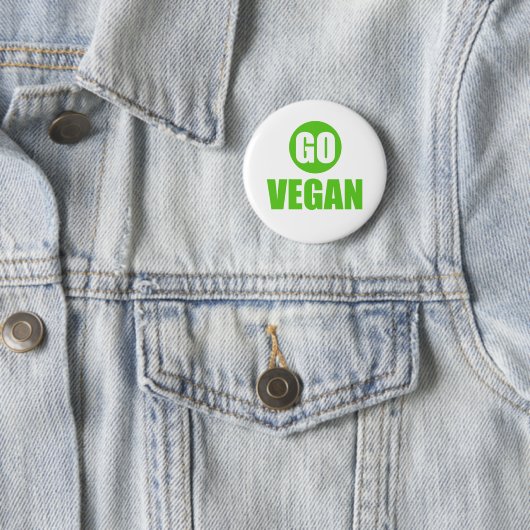 Go Vegan Badge Pin Button (In situ)