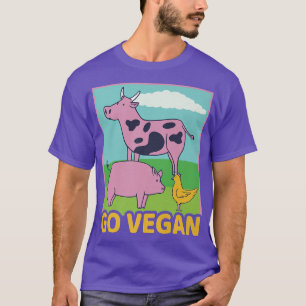Go Vegan Cow Pig Chicken Vegetarian Nature T-shirt