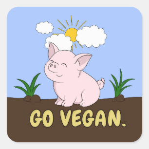 Go Vegan - Cute Pig Vierkante Sticker