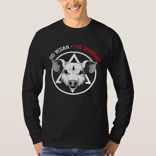 Go Vegan Eat Humans  Satanic Vegan Pig T-shirt (Voorkant)