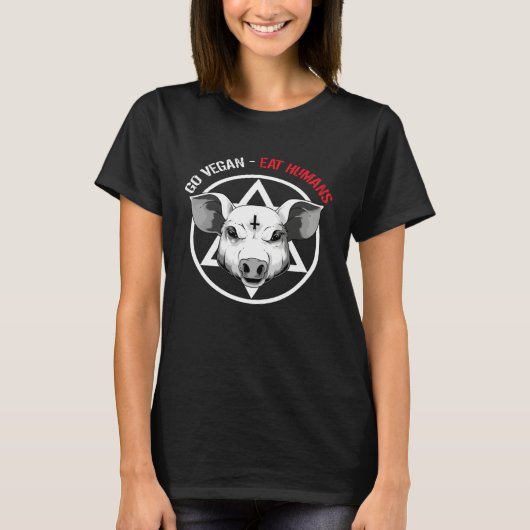Go Vegan Eat Humans  Satanic Vegan Pig T-shirt (Voorkant)