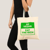 "Go Vegan - Eat The Rich" Green Climate Activism Tote Bag (Voorkant (product))