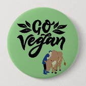 Go Vegan Persoon knuffelen Koe Ronde Button 4,0 Cm (Voorkant)