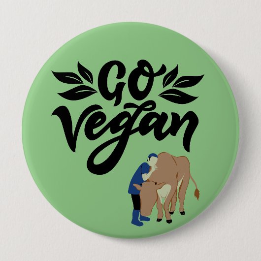 Go Vegan Persoon knuffelen Koe Ronde Button 4,0 Cm (Voorkant)