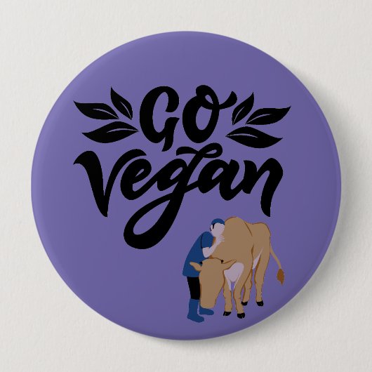 Go Vegan Persoon knuffelen Koe Ronde Button 4,0 Cm (Voorkant)