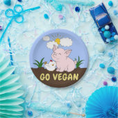 Go Vegan - Schattige Pig and Chicken Papieren Bordje (Feest)