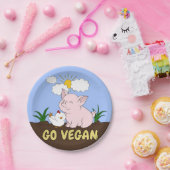 Go Vegan - Schattige Pig and Chicken Papieren Bordje (Feest)
