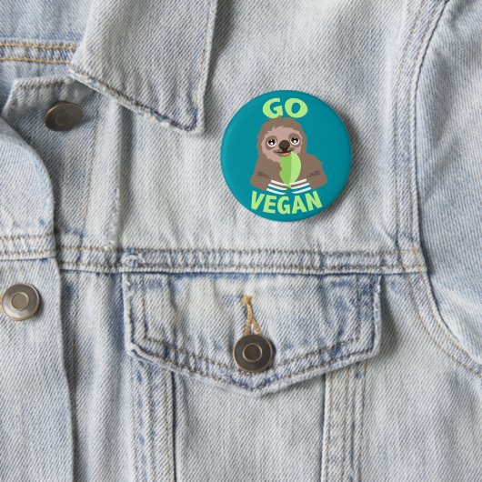 Go Vegan Sloth Cute Badge Pin Button (In situ)