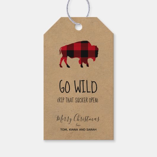 Go Wild Buffalo Zwart en Rood Plaid/Kraft ID602 Cadeaulabel (Voorkant)