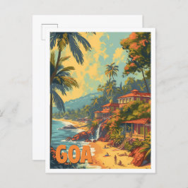 Goa Beach India Artistieke Reis Illustratie Briefkaart