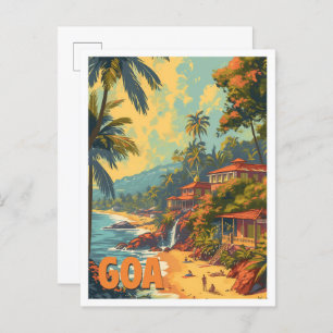 Goa Beach India Artistieke Reis Illustratie Briefkaart
