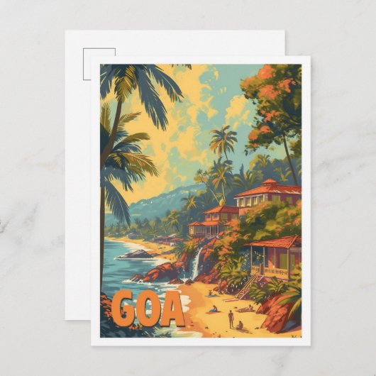 Goa Beach India Artistieke Reis Illustratie Briefkaart (Voorkant / Achterkant)