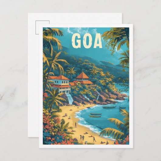 Goa Beach India  Kunst Reizen Illustratie Briefkaart (Voorkant / Achterkant)