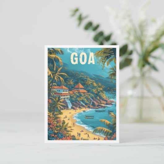 Goa Beach India  Kunst Reizen Illustratie Briefkaart (Staand voorkant)