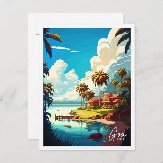 Goa India vintage reisillustratie Briefkaart (Voorkant / Achterkant)